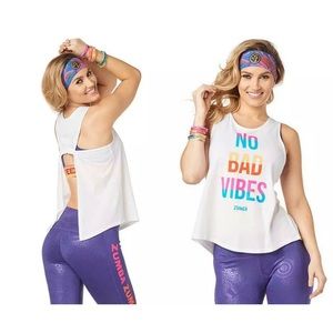 ZUMBAWEAR Zumba Fitness No Bad Vibes Open Back Tank - Wear It Out White Sz XXL